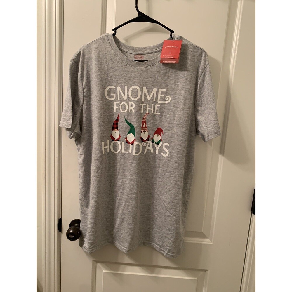 Wondershop Men's Graphic T-Shirt Gnome For The Holidays Size L Gray